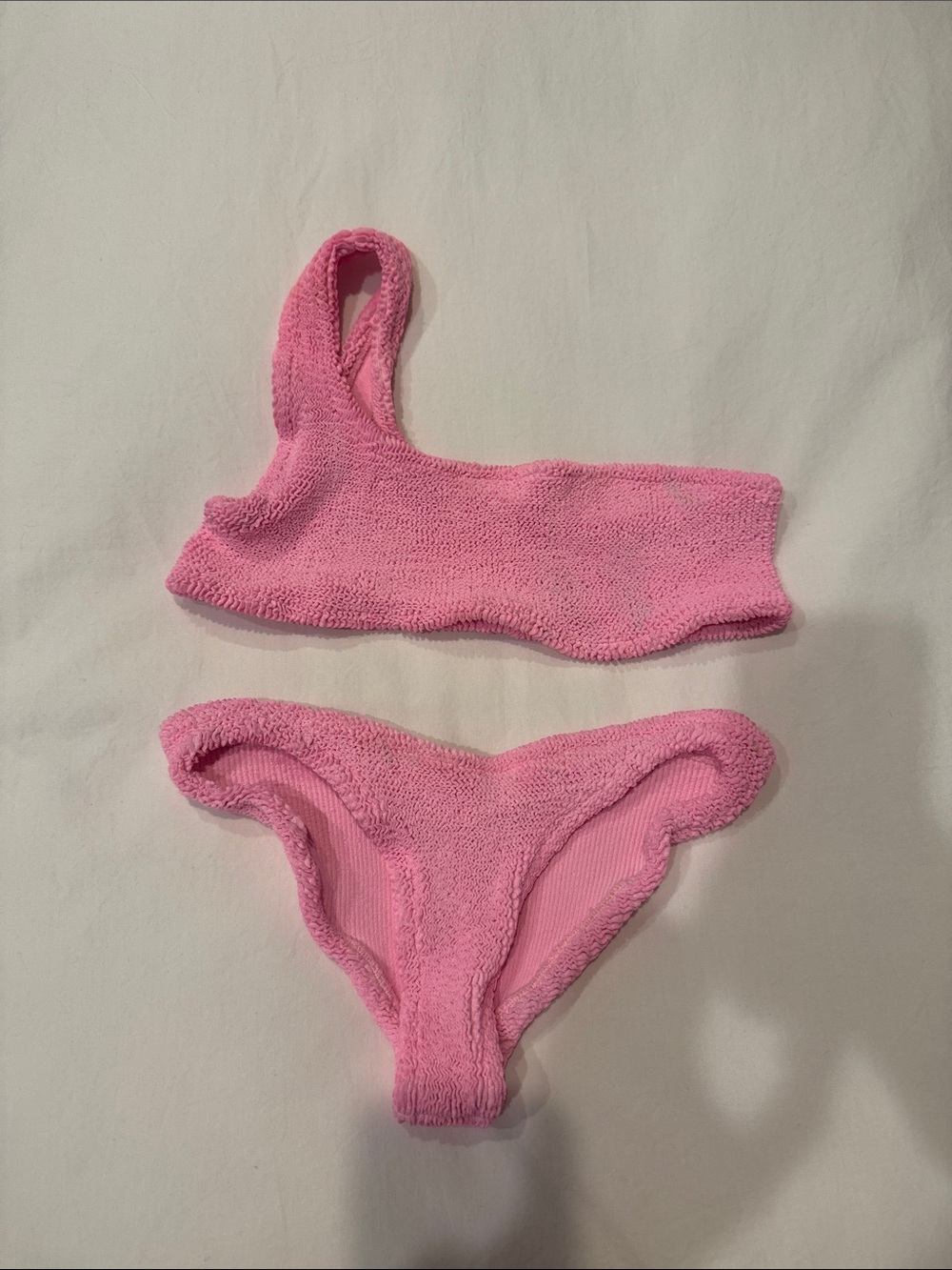 Hunza G Bright Pink One-Shoulder Textured Bikini Set